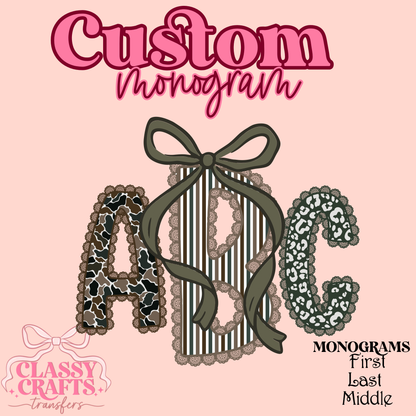 Preppy Camo Lace - Custom Monogram Transfer