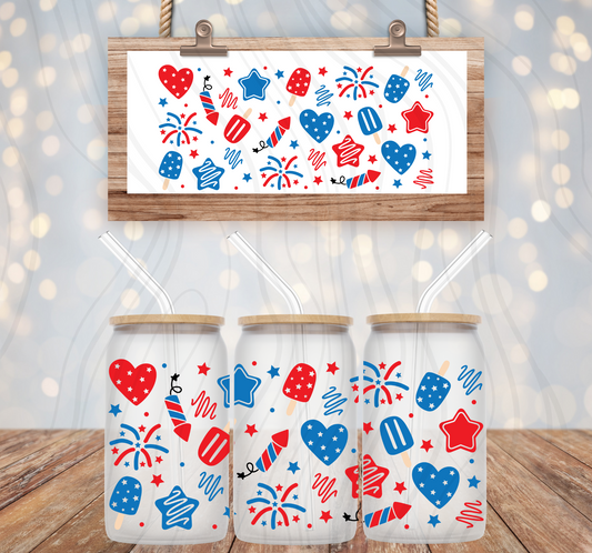 4th Of July Firework 16oz Libbey Wrap