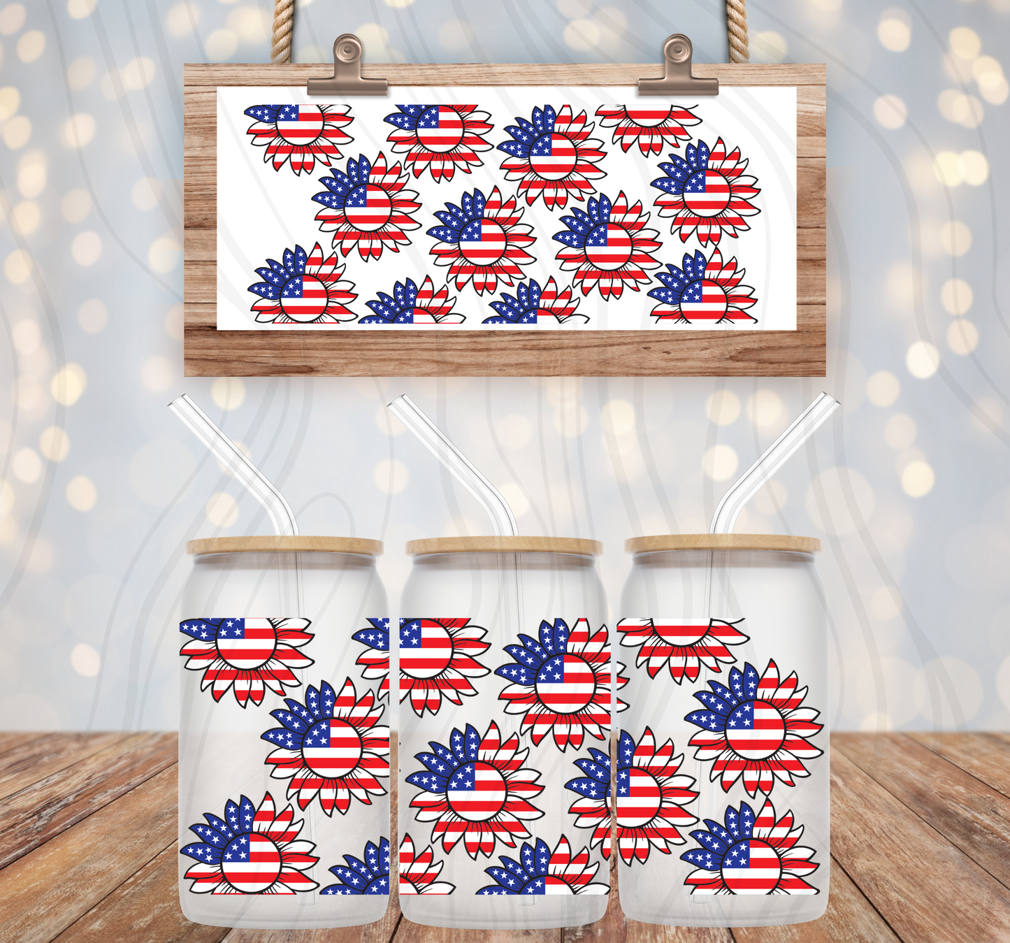 4th Of July Sunflower 16oz Libbey Wrap