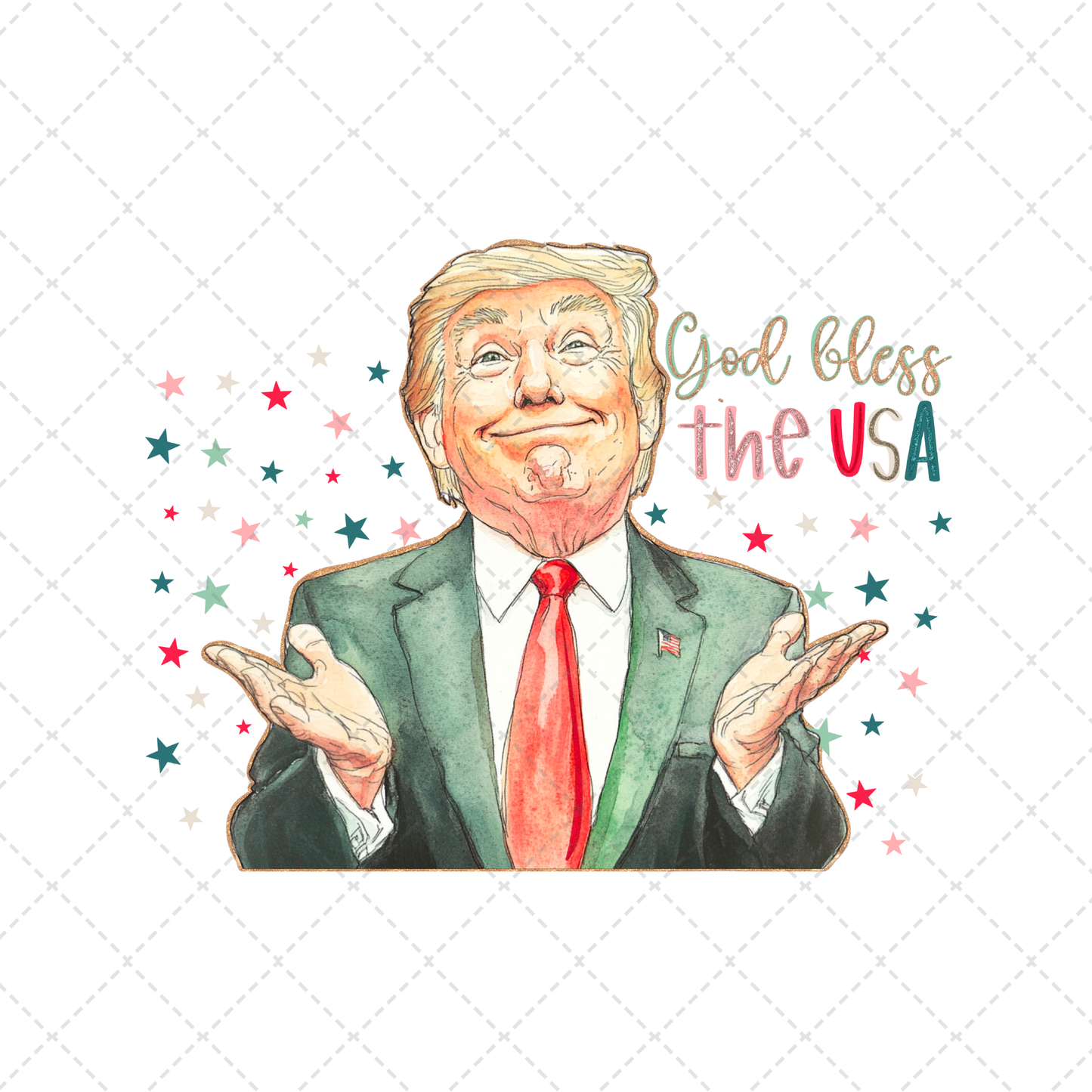 God Bless The USA Watercolor Trump Transfer