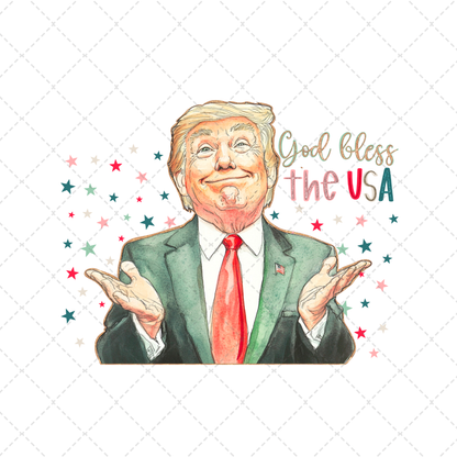 God Bless The USA Watercolor Trump Transfer