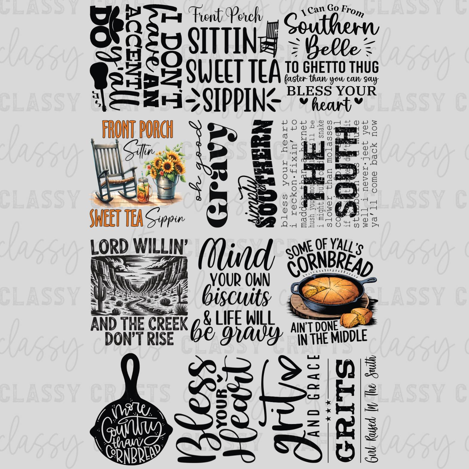 Southern Sayings - 30x48 - PREMADE GANG SHEET – Classy Crafts