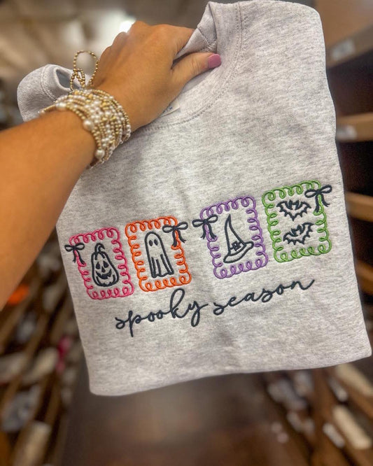 Embroidery  Coquette Frames Spooky Season | Ash Grey Crewneck Sweatshirt
