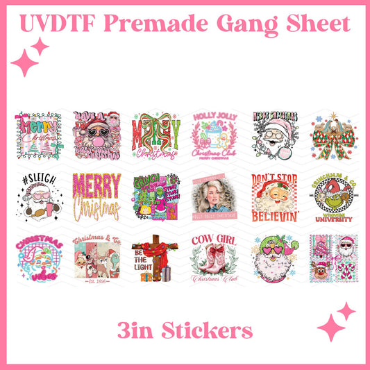 UVDTF 3" Christmas Stickers 22x12  - UVDTF PREMADE GANG SHEET