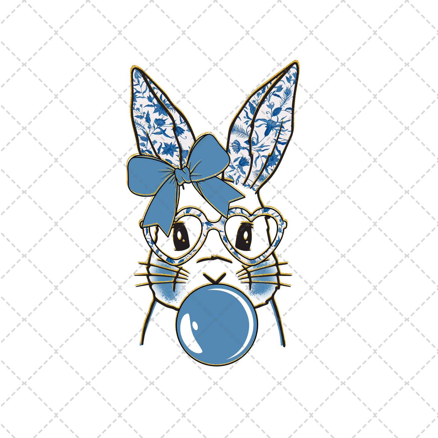 Glitter Blue Floral Easter Bunny Transfer