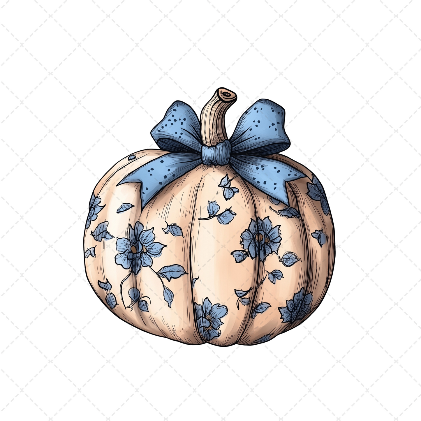 Blue Chinoiserie Pumpkin Transfer