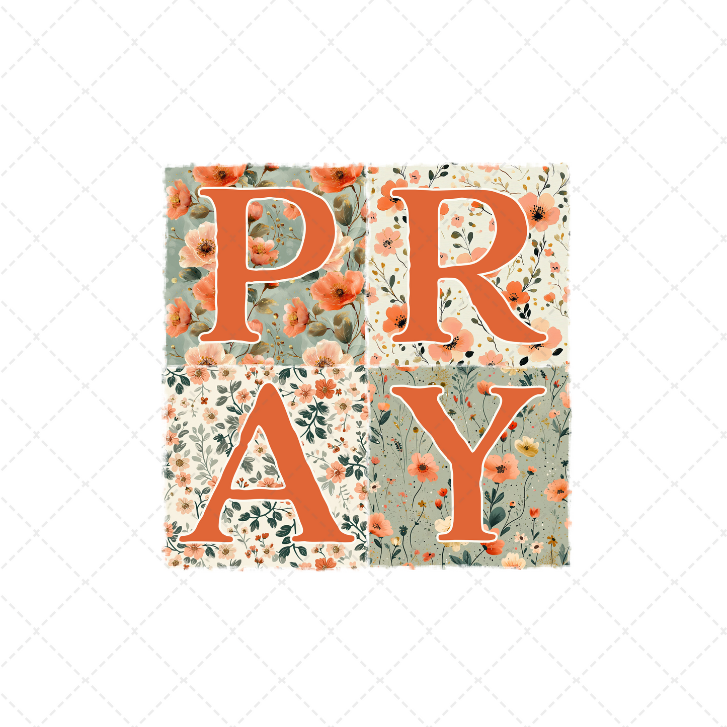 Pray Sage Floral Patchwork Transfer