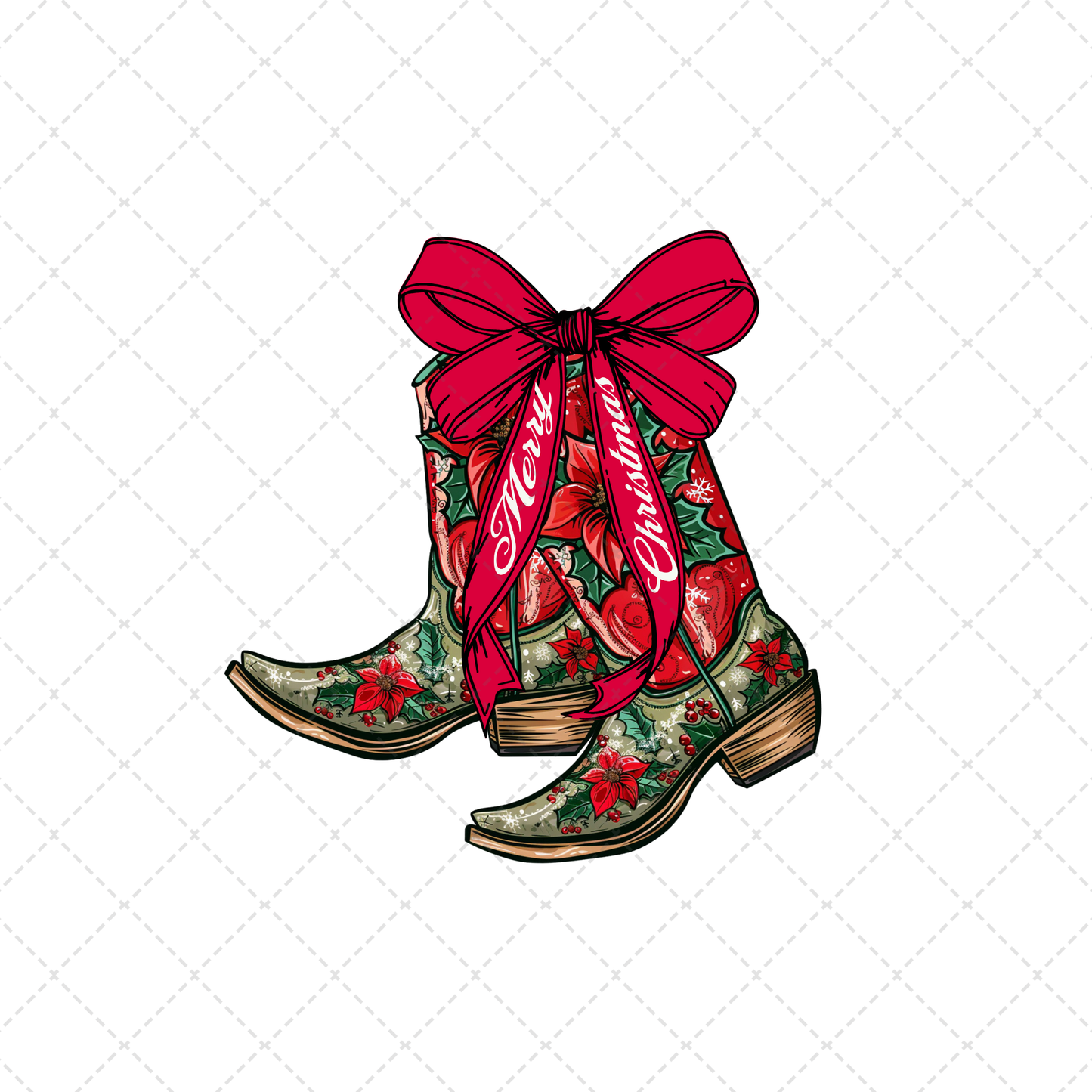 Christmas Western Boots Transfer