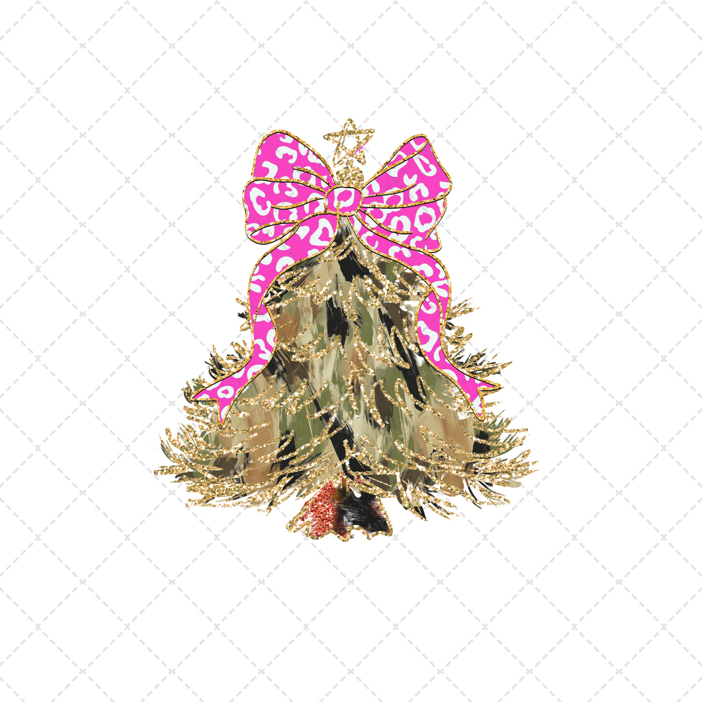 Camo Christmas Tree With Pink Leopard Bow Transfer