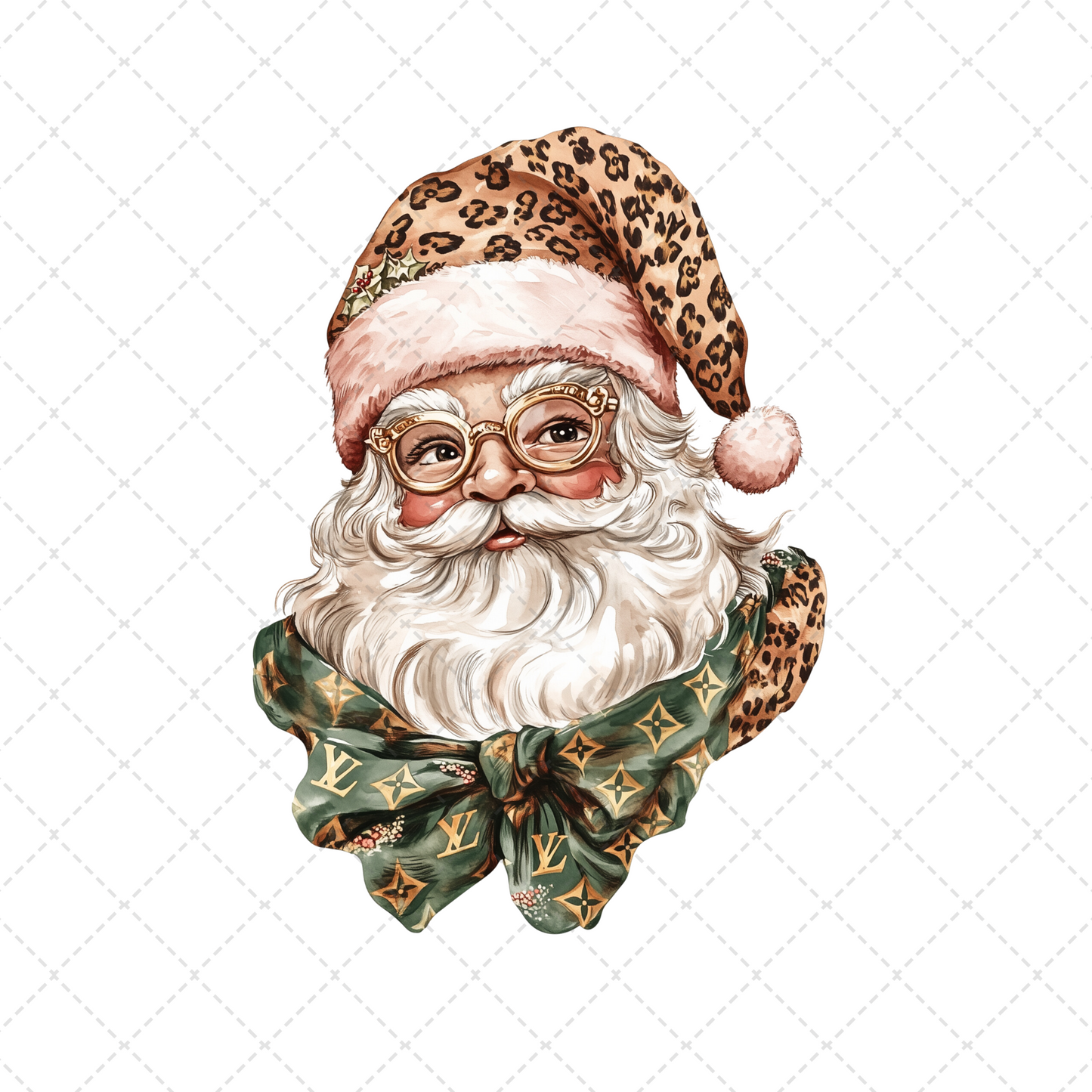 Preppy Leopard Santa Transfer