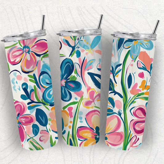 Abstract Floral Tumbler Wrap Transfer