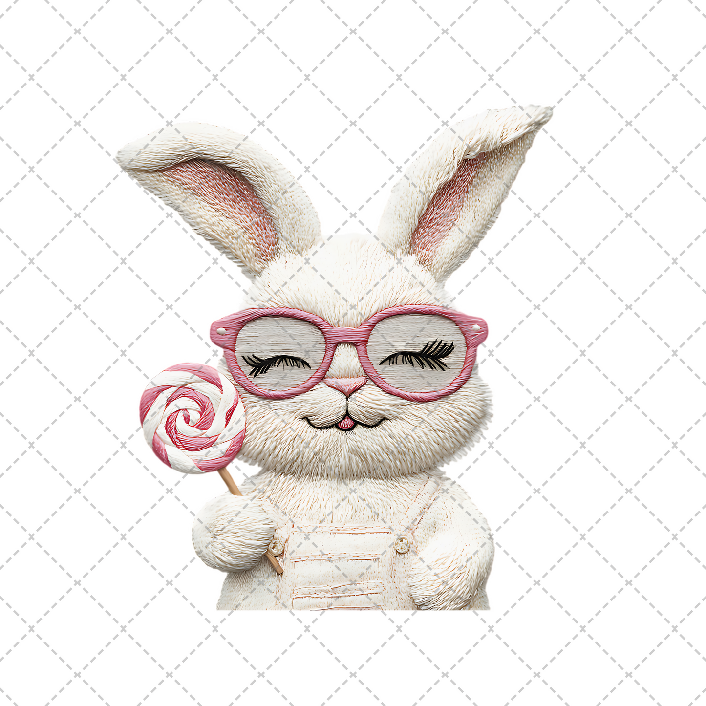 White Knitted Bunny With Lolipop Transfer