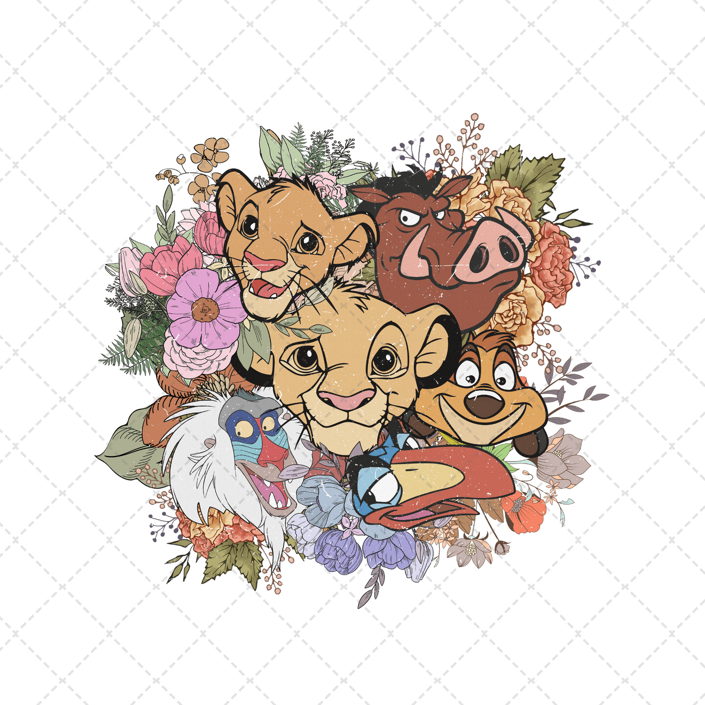 Retro Lion Floral Transfer