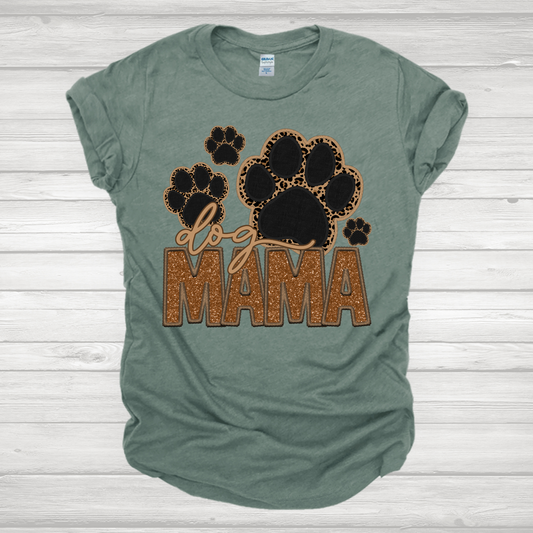 Faux Glitter Dog Mama In Leopard Transfer