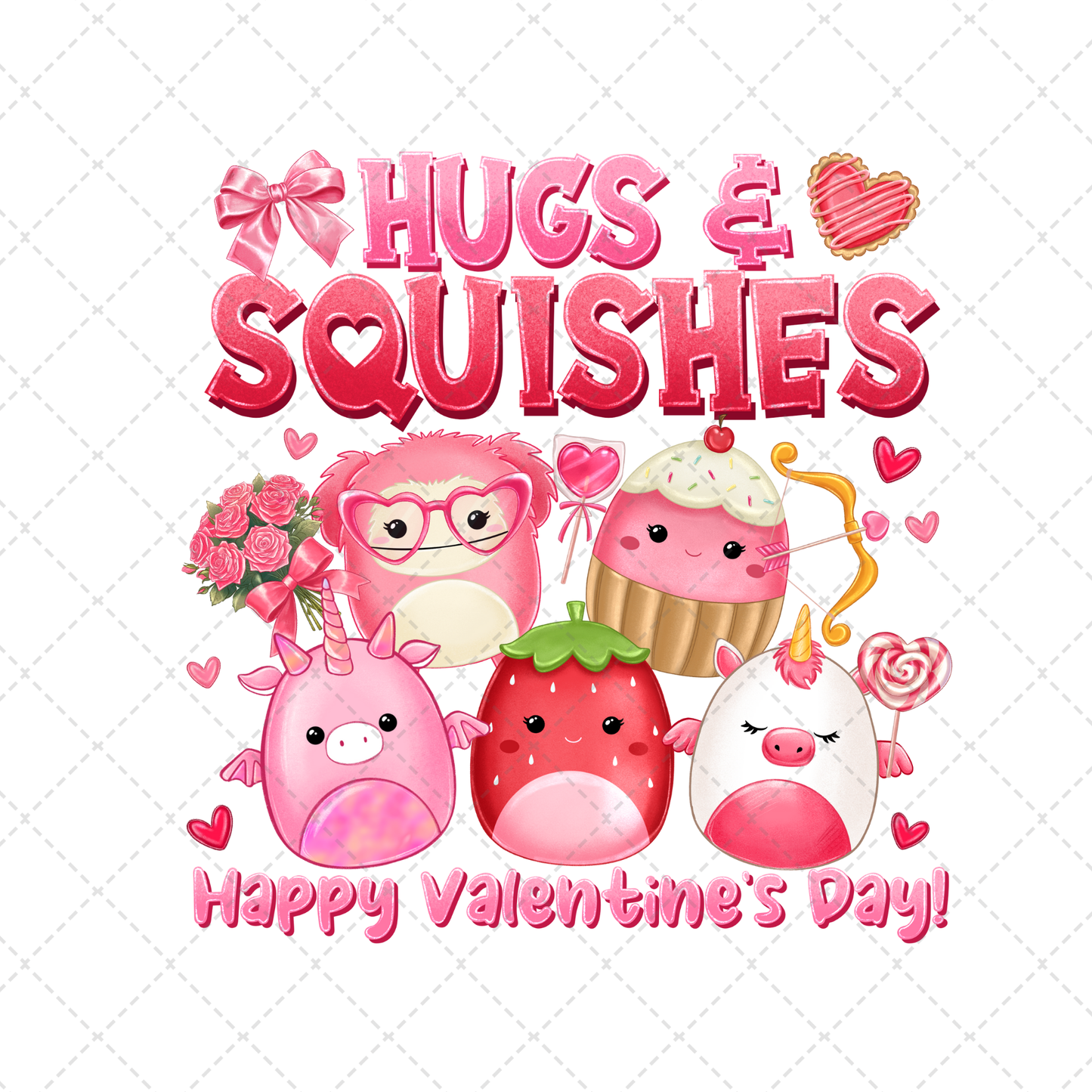 Hugs And Squishes Happy Valentines Day Transfer