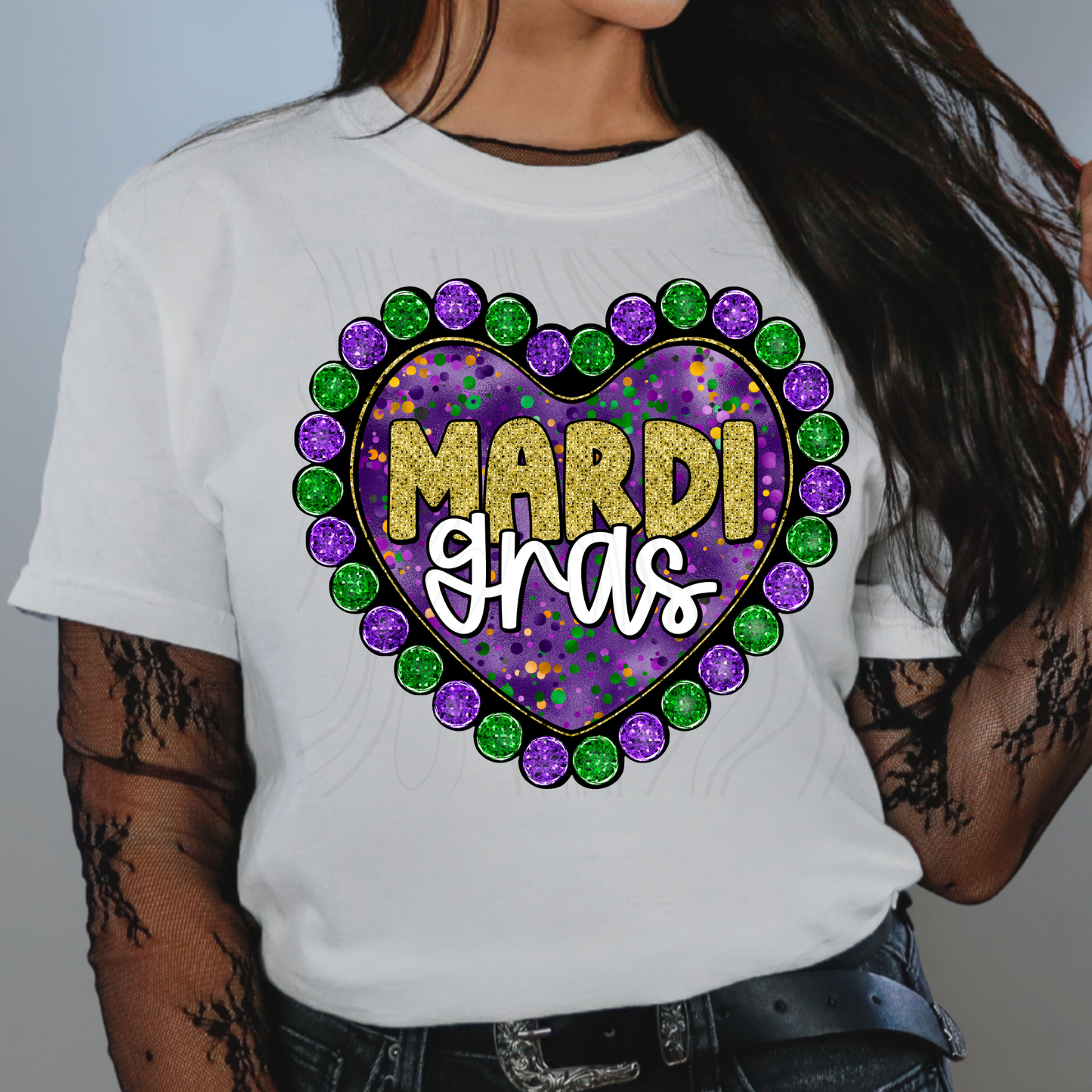 Mardi Gras Heart Transfer**SOLD SEPARATELY**