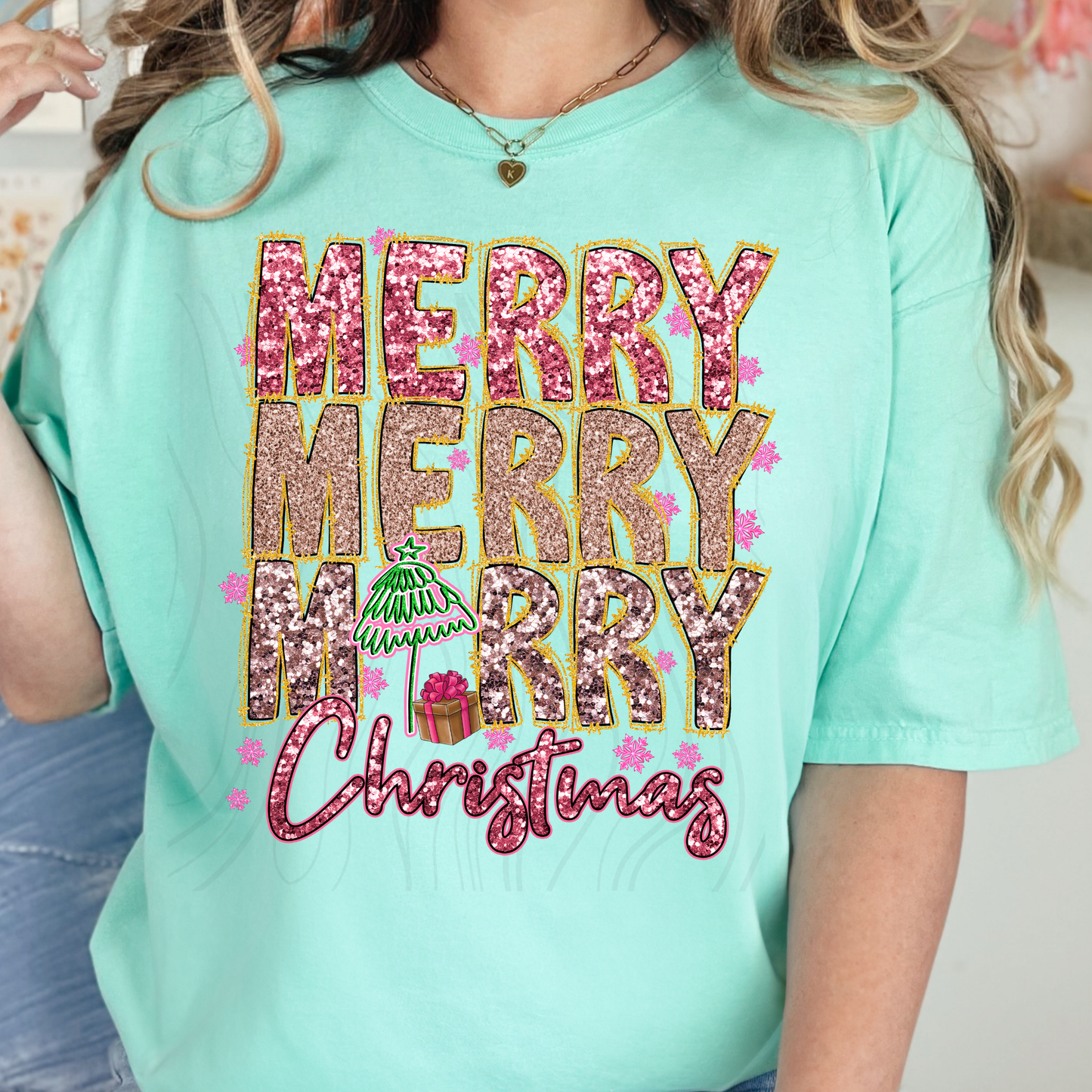 Merry Merry Merry Christmas Glitter Transfer