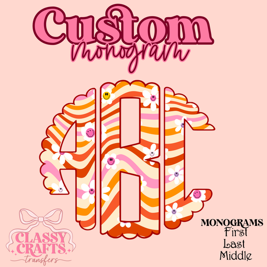 Retro smile Flower - Custom Monogram Transfer