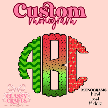 Watermelon- Custom Monogram Transfer