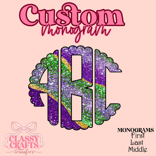 Mardi Gras Marble Glitter   - Custom Monogram Transfer