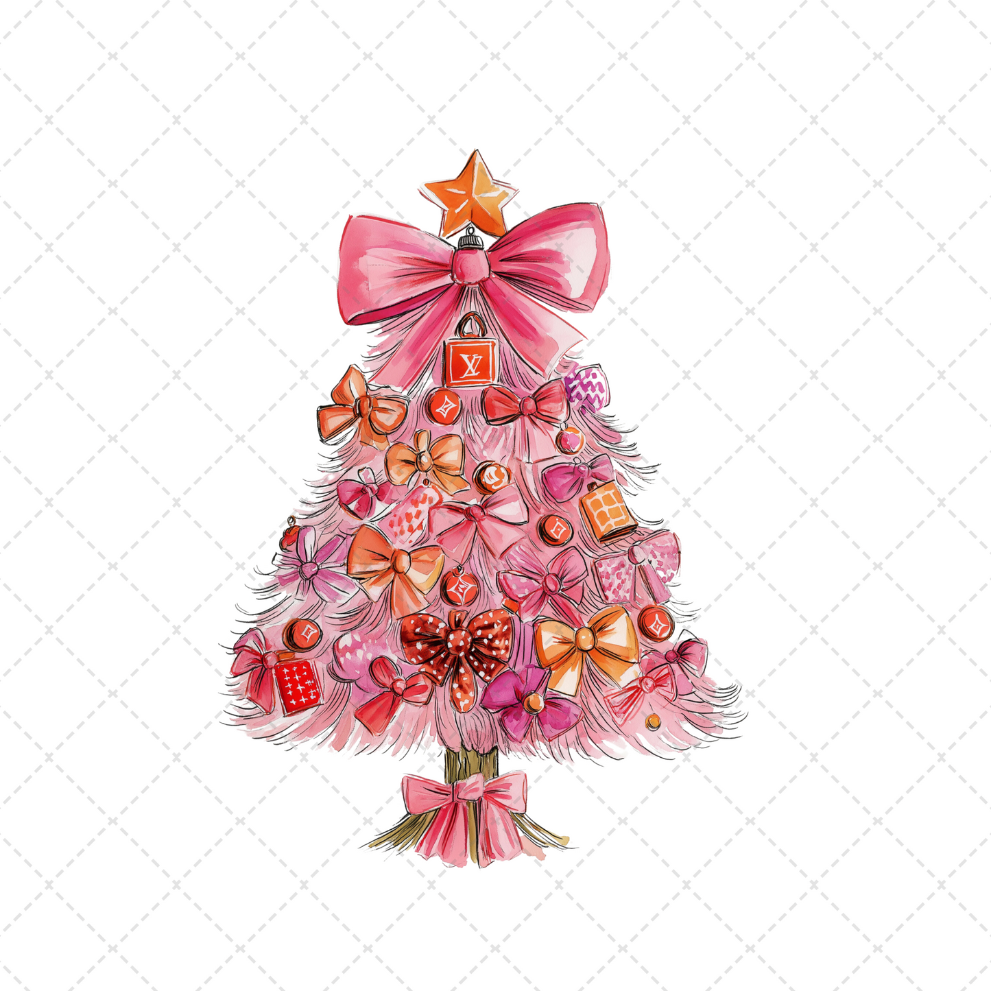 Preppy Pink Christmas Tree Transfer