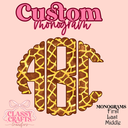Giraffe- Custom Monogram Transfer