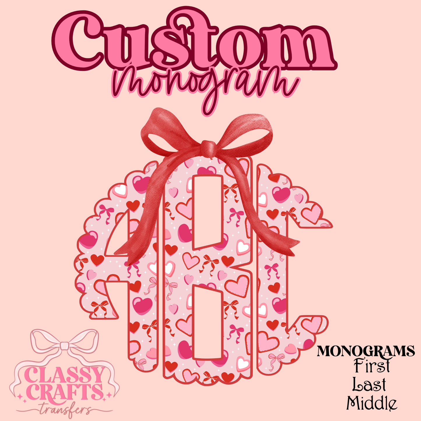 Valentine Heart Bow - Custom Monogram Transfer