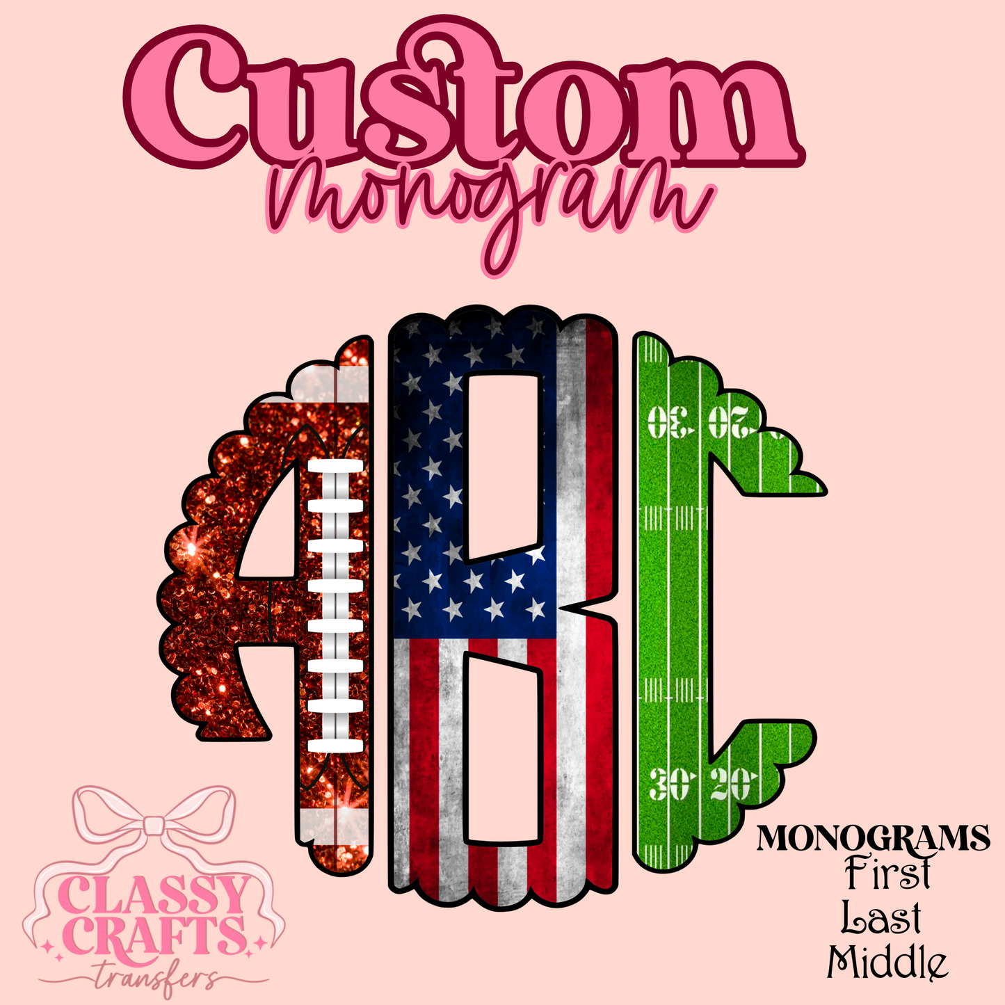 American Flag Football Field- Custom Monogram Transfer
