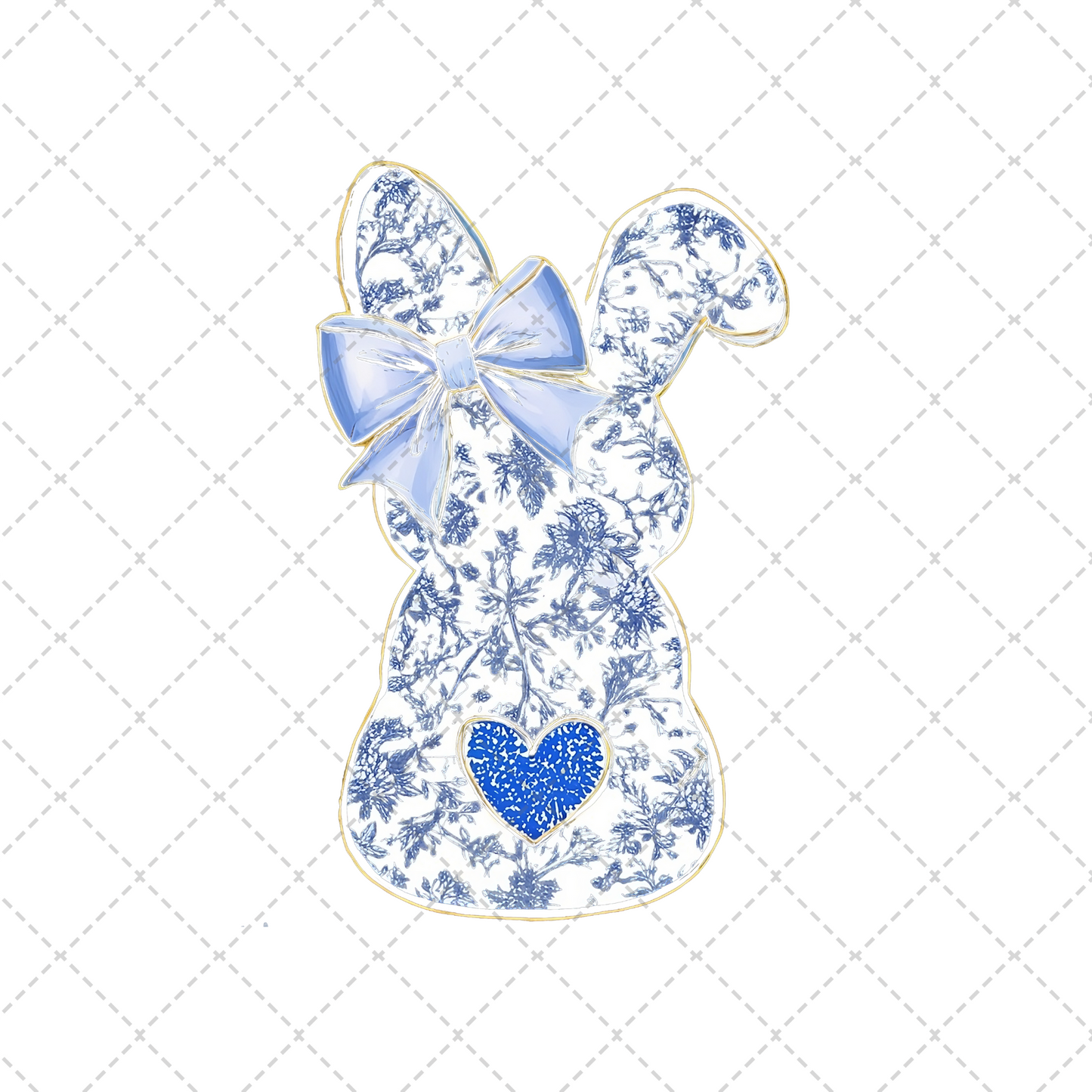 Cute Blue Floral Chinoiserie Bunny Transfer