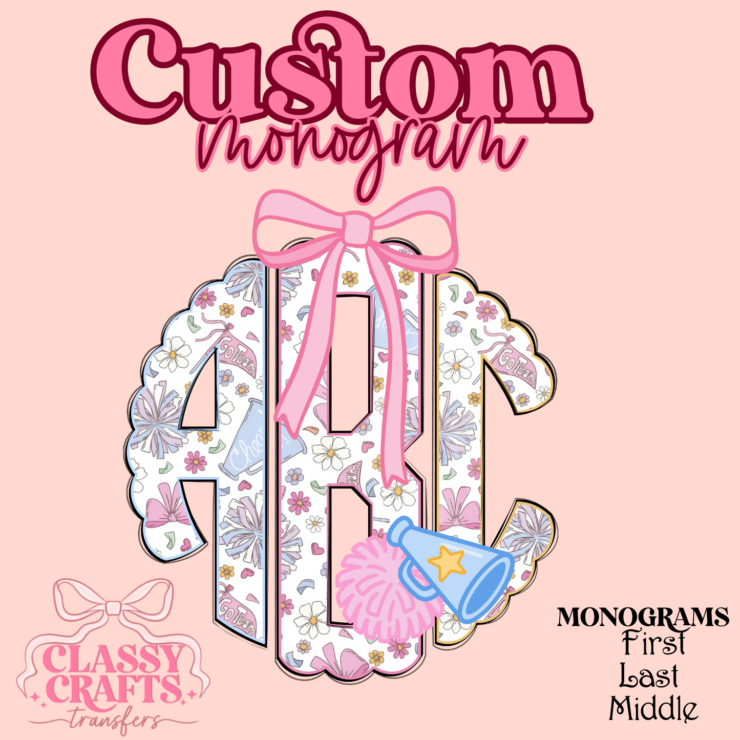 Coquette Cheer - Custom Monogram Transfer