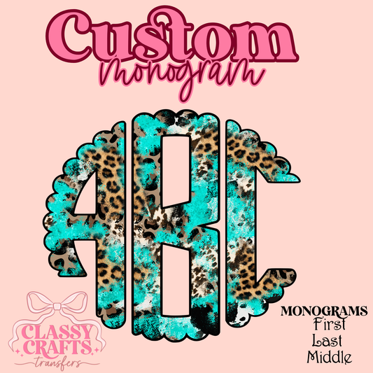 Cow Leopard Turquoise - Custom Monogram Transfer