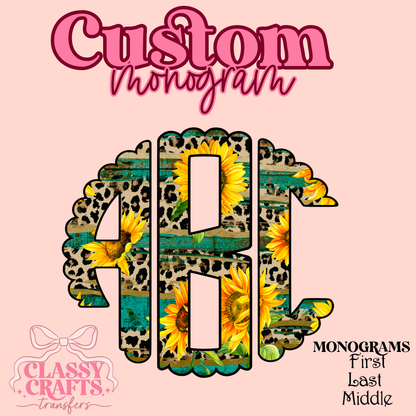 Sunflower Leopard - Custom Monogram Transfer