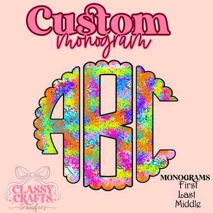 Rainbow Splatter  - Custom Monogram Transfer