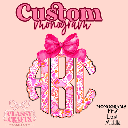 Pink & Orange Back Pack- Custom Monogram Transfer