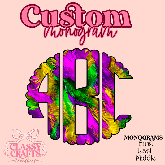 Mardi Gras Feather - Custom Monogram Transfer
