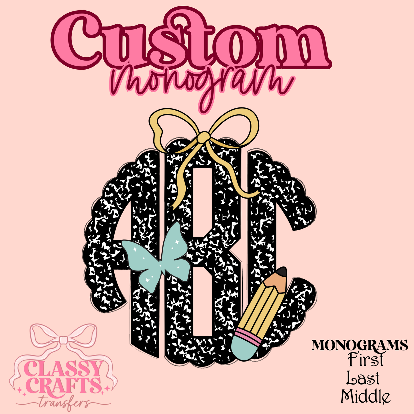 Coquette Notebook - Custom Monogram Transfer