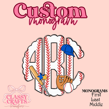 Bat & Ball Baseball - Custom Monogram Transfer