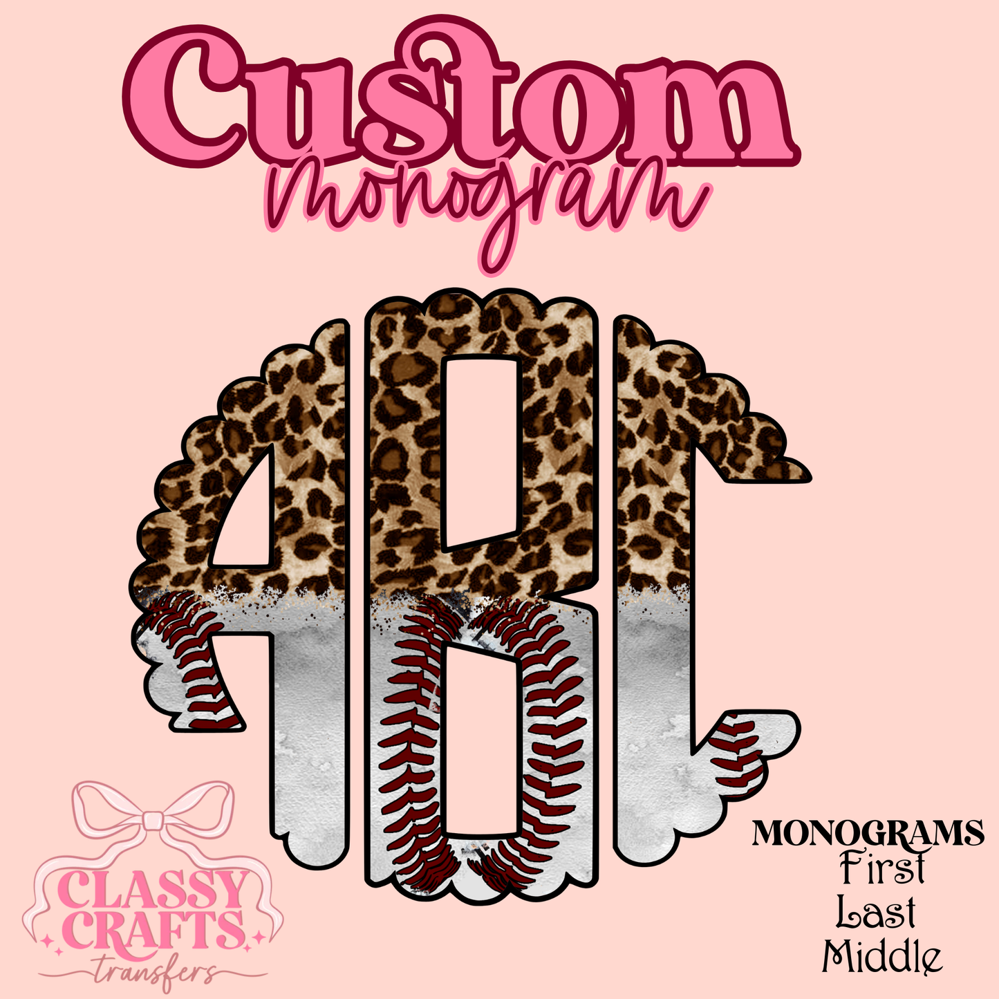 Baseball Leopard - Custom Monogram Transfer