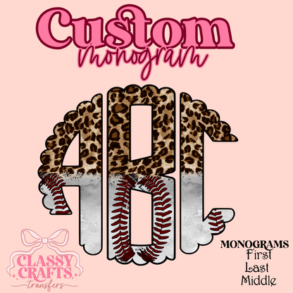 Baseball Leopard - Custom Monogram Transfer