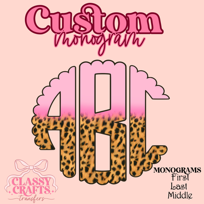 Valentine Pink Half Leopard  - Custom Monogram Transfer