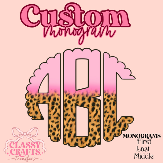 Valentine Pink Half Leopard  - Custom Monogram Transfer