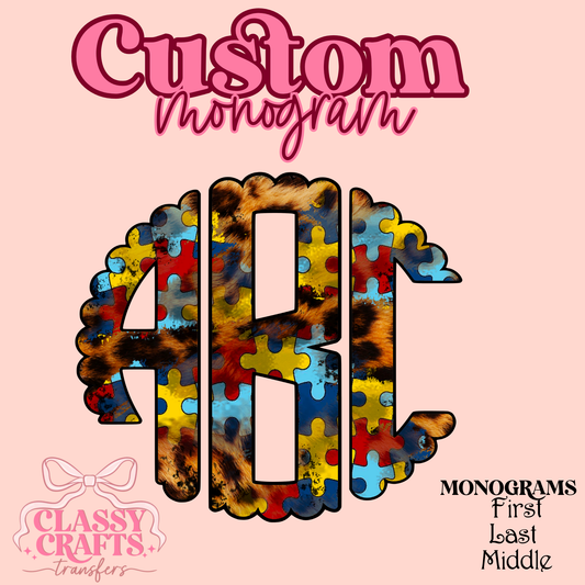 Puzzle Grunge- Custom Monogram Transfer