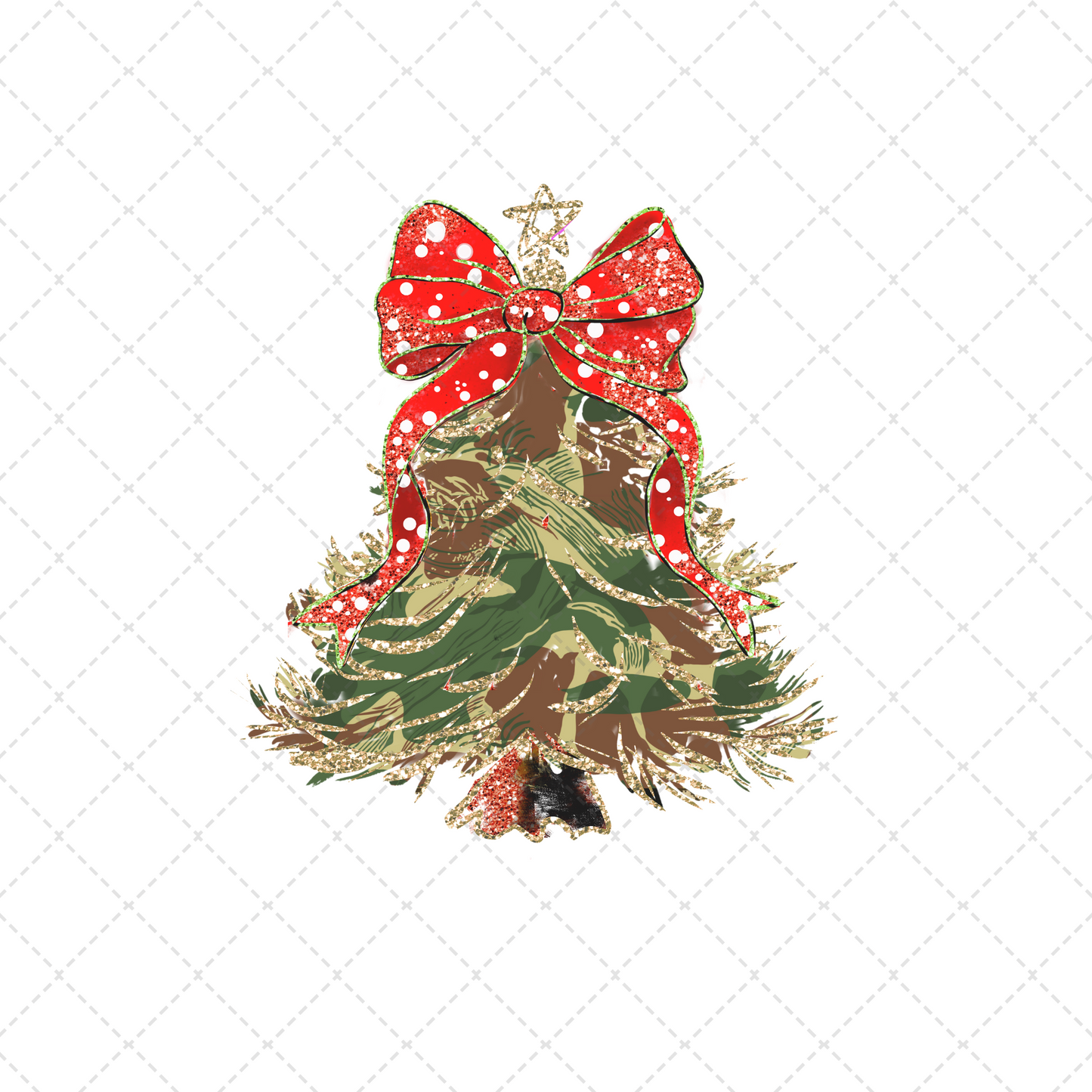 Camo Christmas Tree With Red And White Bow Transfer