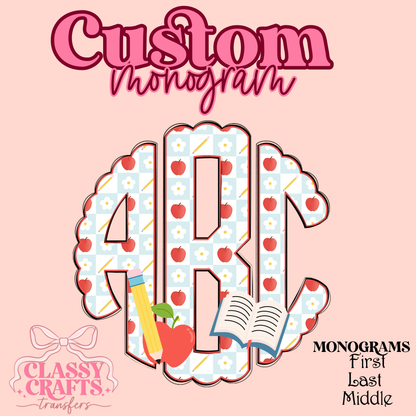 Teacher Apple Pencil Plaid - Custom Monogram Transfer