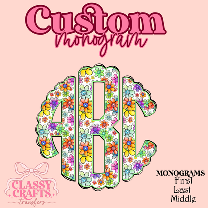 Multi Color Daisys - Custom Monogram Transfer