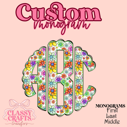 Multi Color Daisys - Custom Monogram Transfer