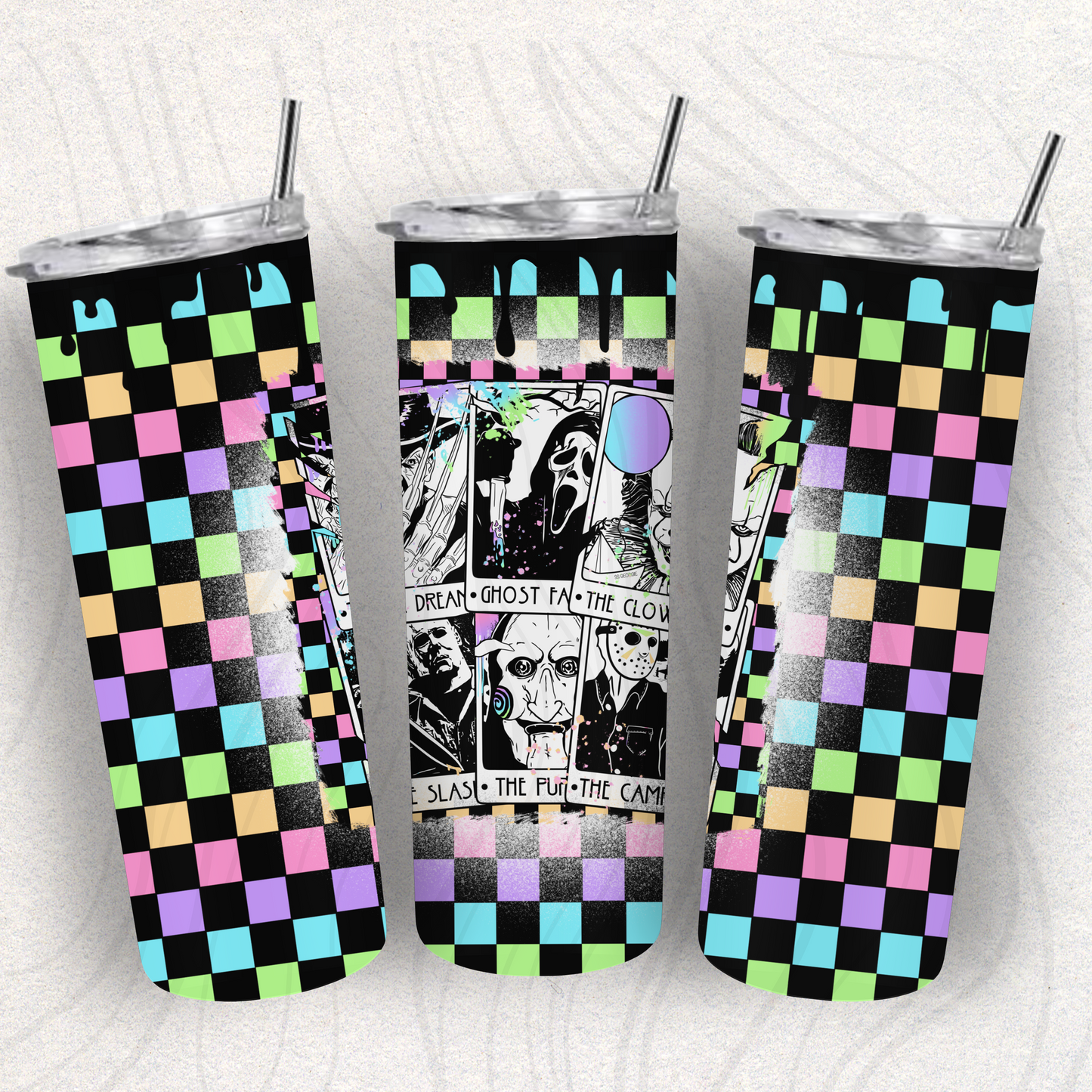 Men Of Horror Pastel Checkered Tumbler Wrap Transfer
