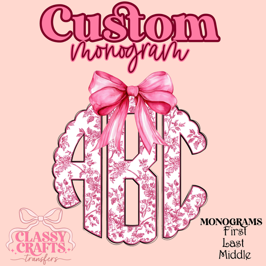 Pink Japanese Cherry Blssom Floral - Custom Monogram Transfer