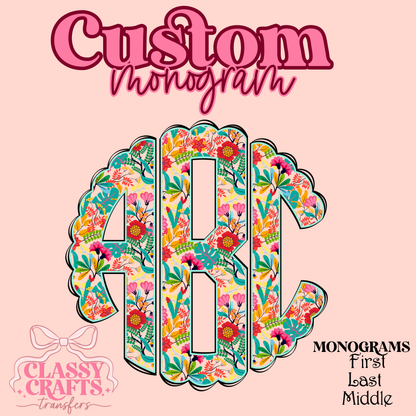 Bright Multi Color Floral - Custom Monogram Transfer