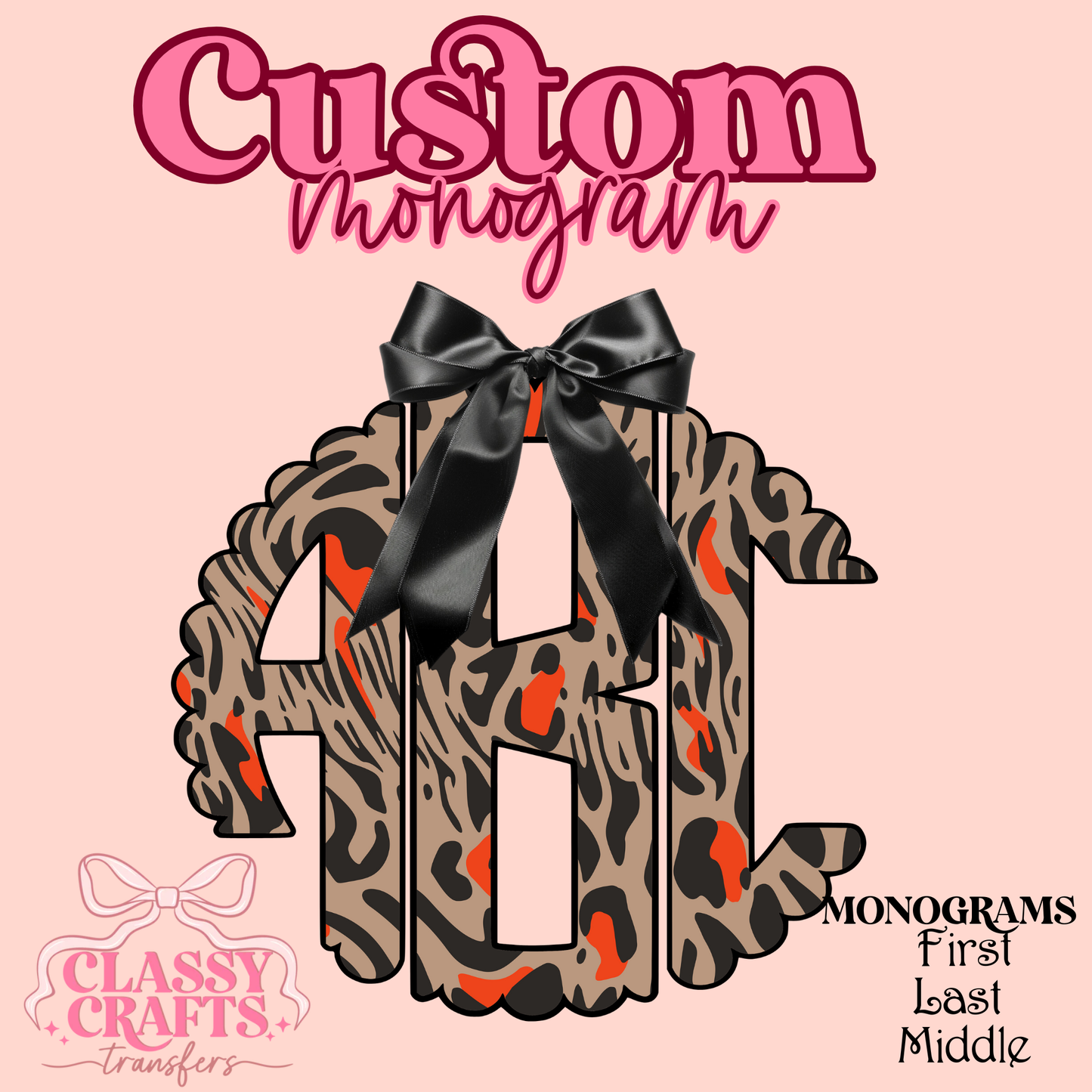 Black Bow Modern Leopard - Custom Monogram Transfer